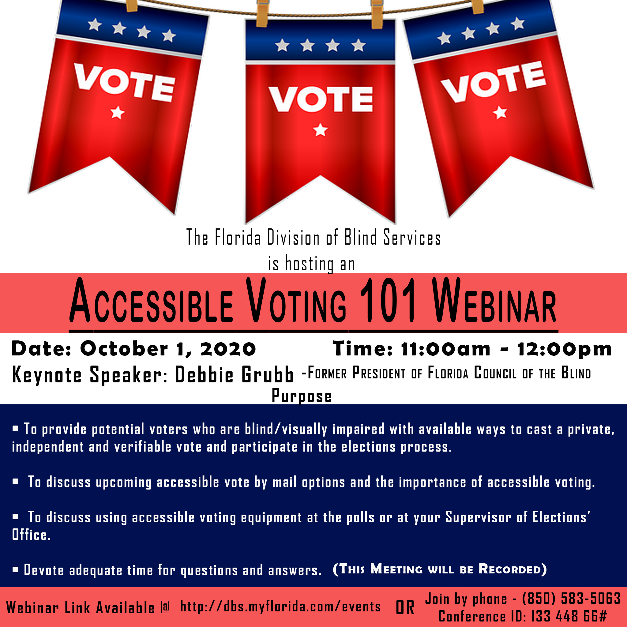 Accessible voting webinar flyer.